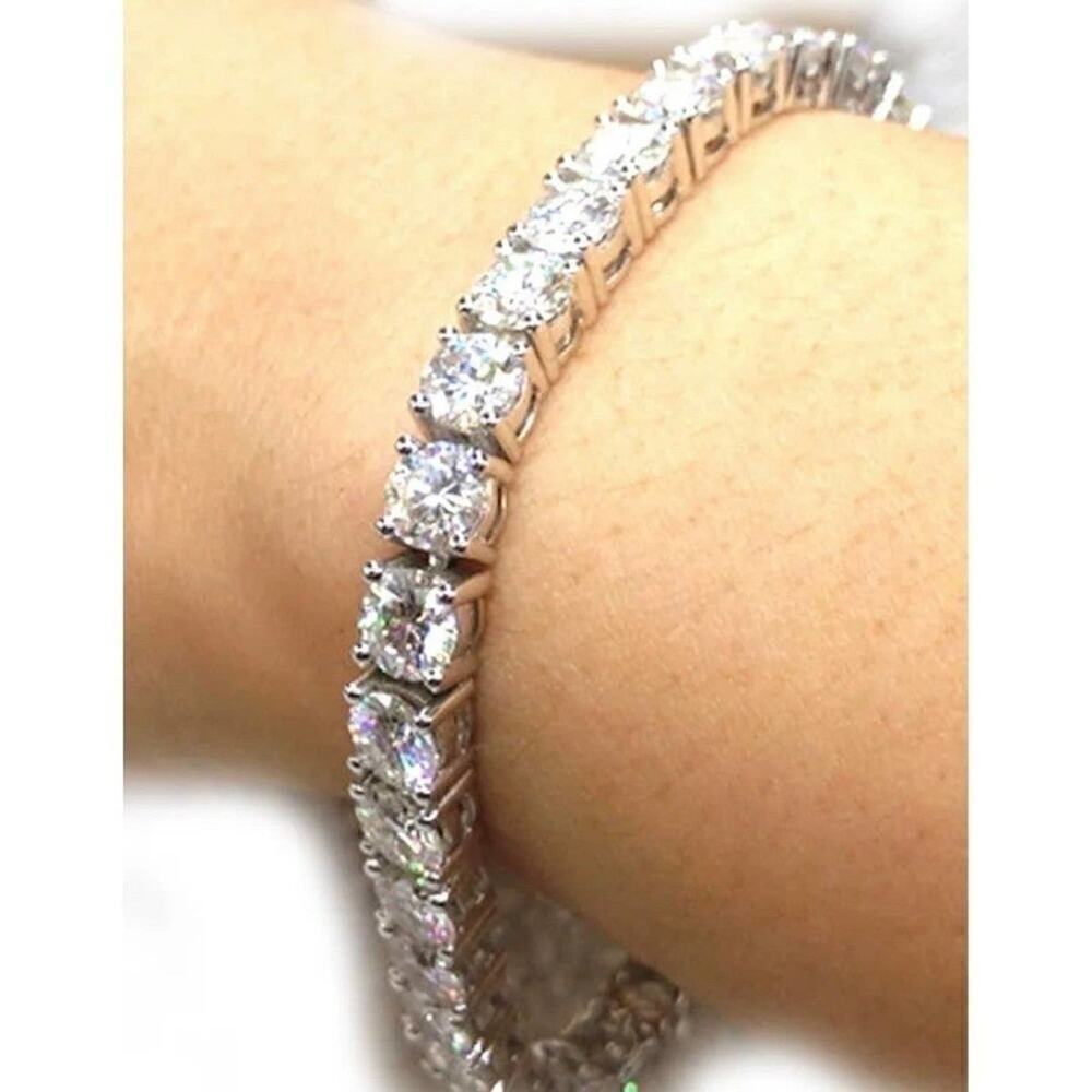 Moissanite Diamond Tennis Bracelet 3mm Adjustable 18K Brilliant Cut 7 In"